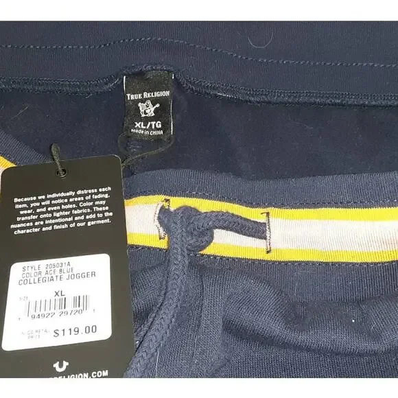 NWT - True Religion Women's Collegiate Jogger Ace Blue Designer Sweatpants XL
